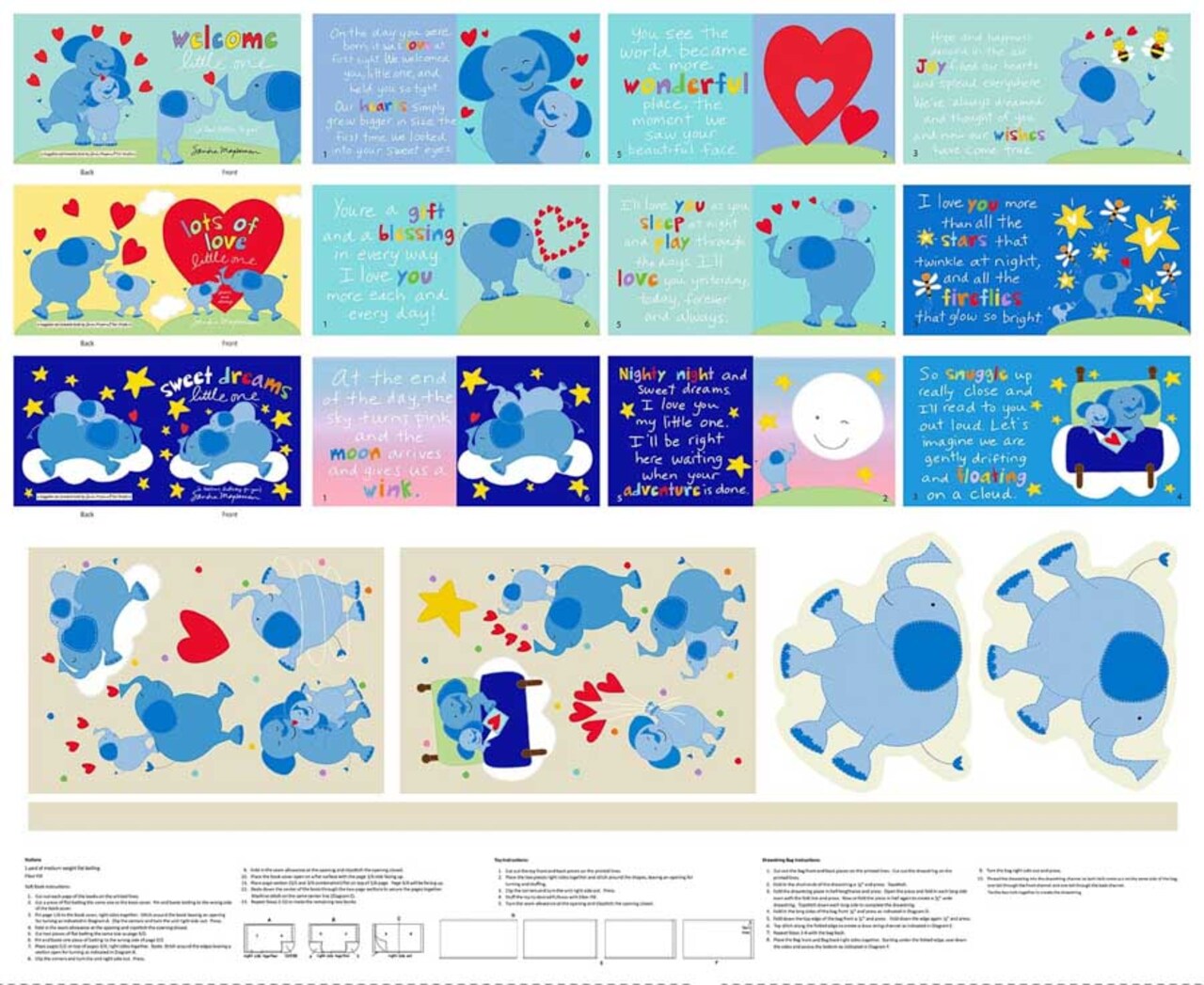 Fabric Studio E Huggable & Loveable 15 Welcome Little Ones Three Small Books Panel 8837BP-01